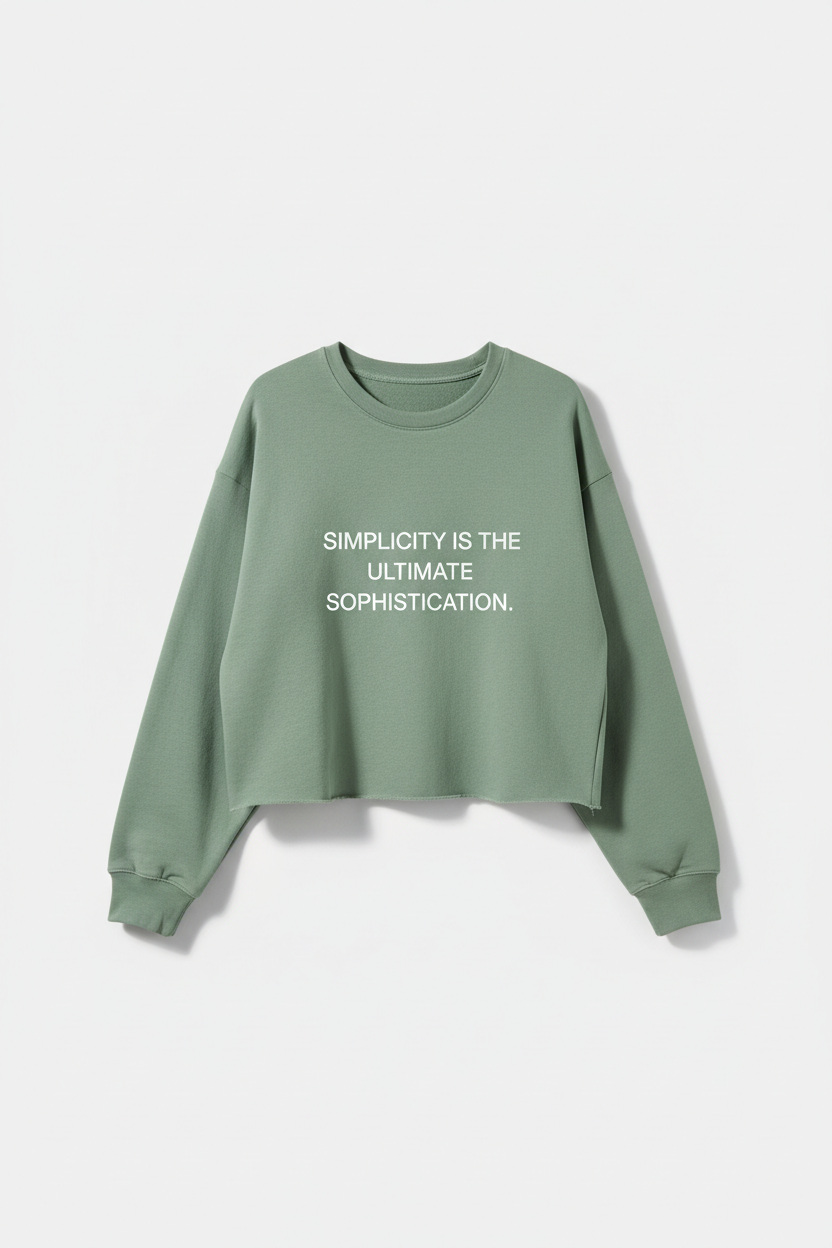 Women's Sage Green Cropped Sweatshirt with Simplicity Quote Print
